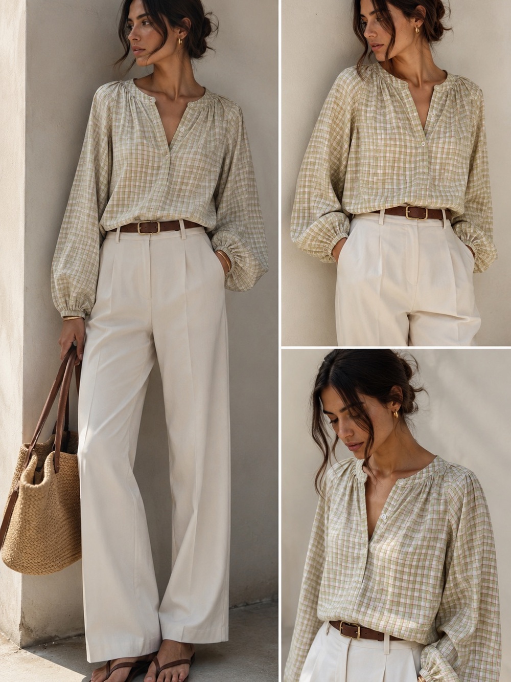 🌿 Max Studio 100% Cotton Plaid Balloon Sleeve Blouse | NWT | Size M